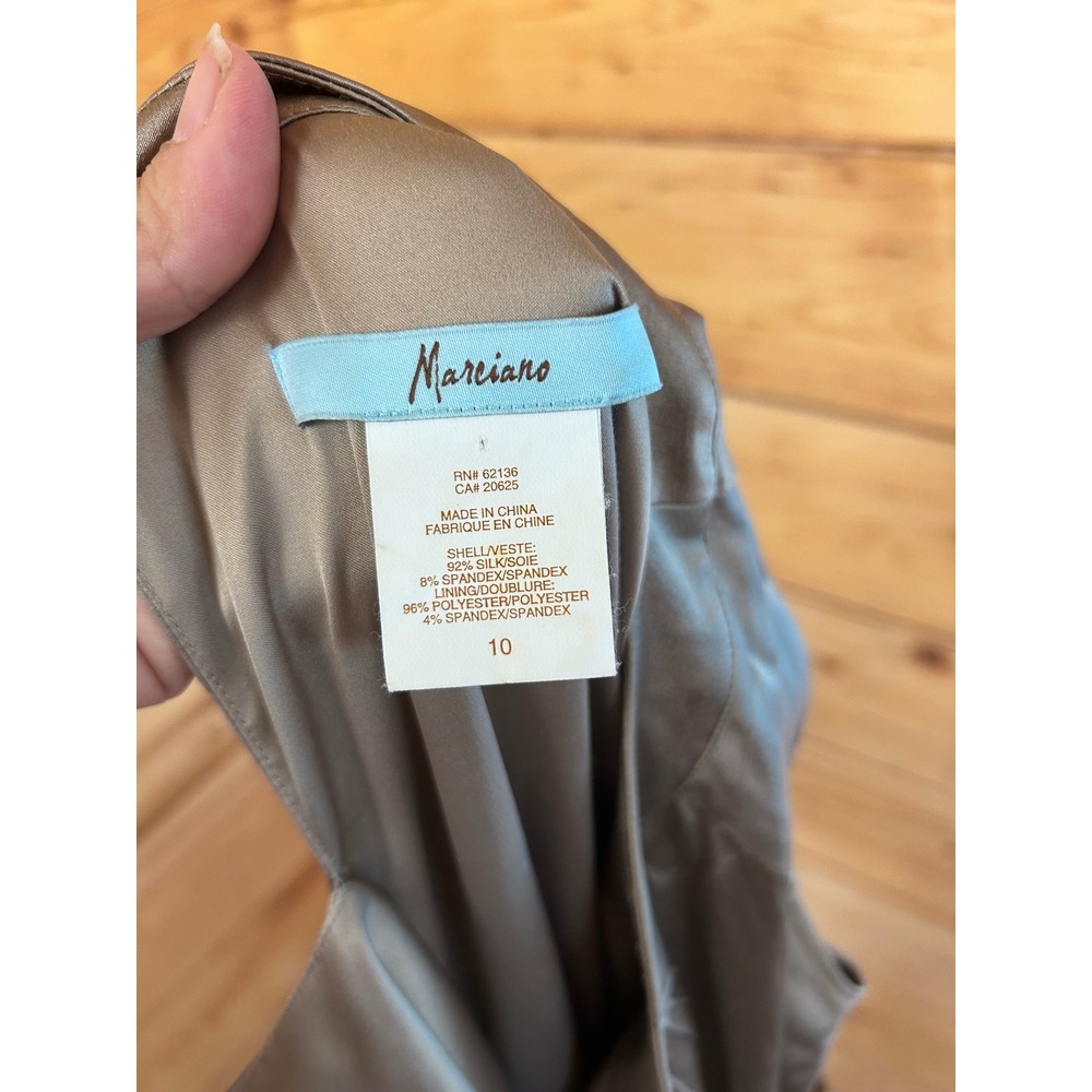 Marciano Silk Blend Belted Sheath Dress Taupe Champagne Mini Size 10 - Picture 9 of 11